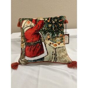 John Derian Santa Pillow Embroidered Holiday Christmas Tree